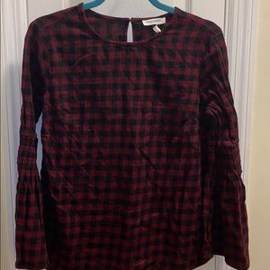 Flannel Buffalo plaid bell sleeve shirt
